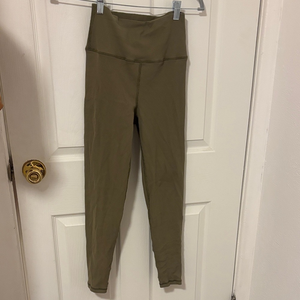 Olive Ribbed Leggings